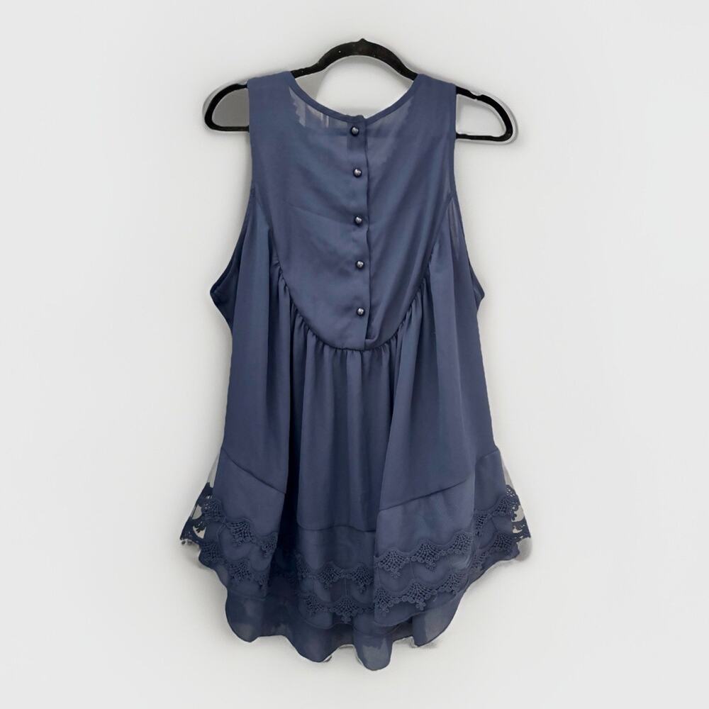 Women’s Navy Lace Crochet Blouse Sleeveless Chiffon Top Boho Chic Size XL - Picture 3 of 6